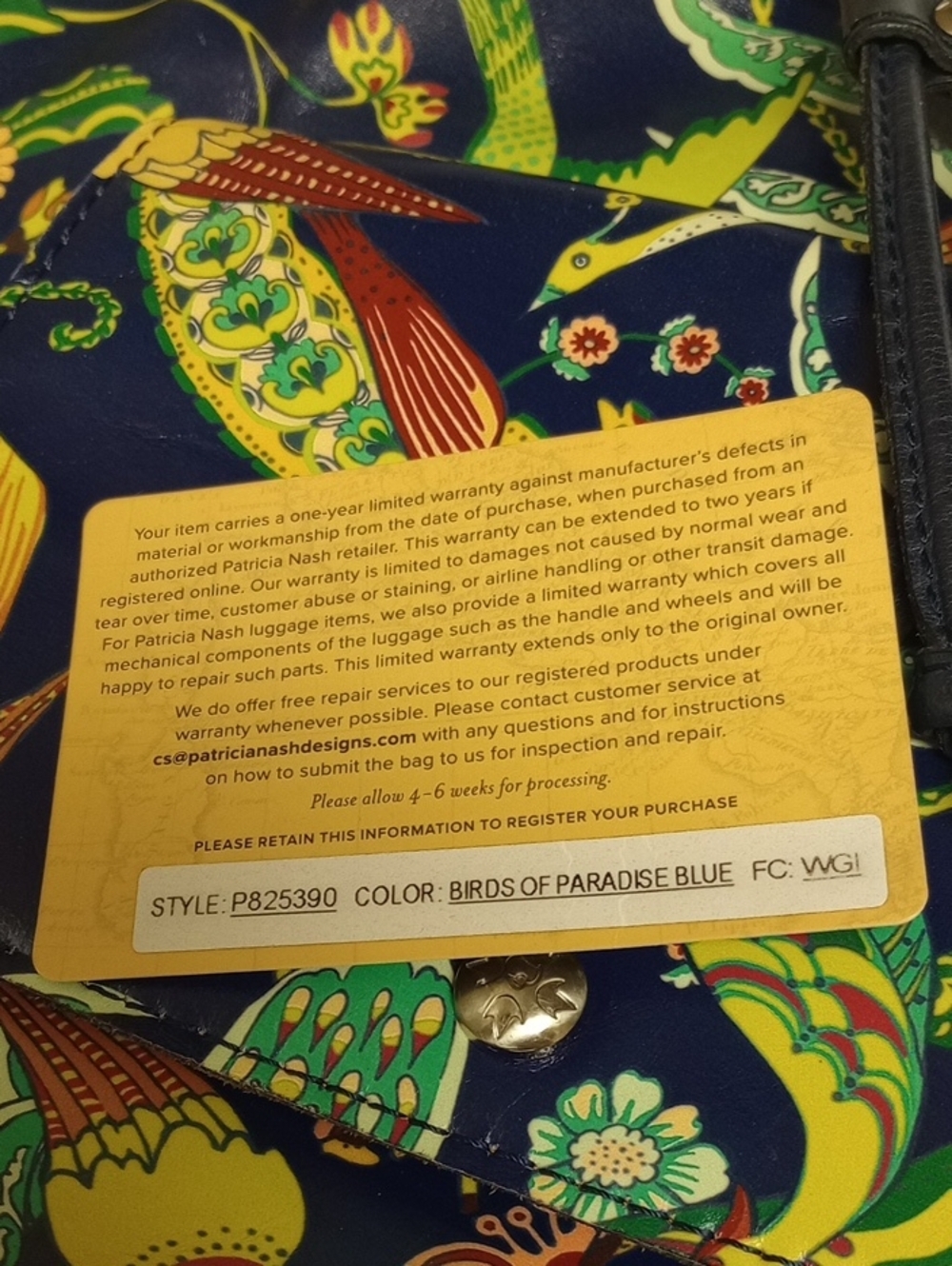 PATRICIA NASH SABINA BIRDS OF PARADISE TROPICAL FLORAL NAVY BLUE DRAWSTRING BAG - Picture 15 of 16